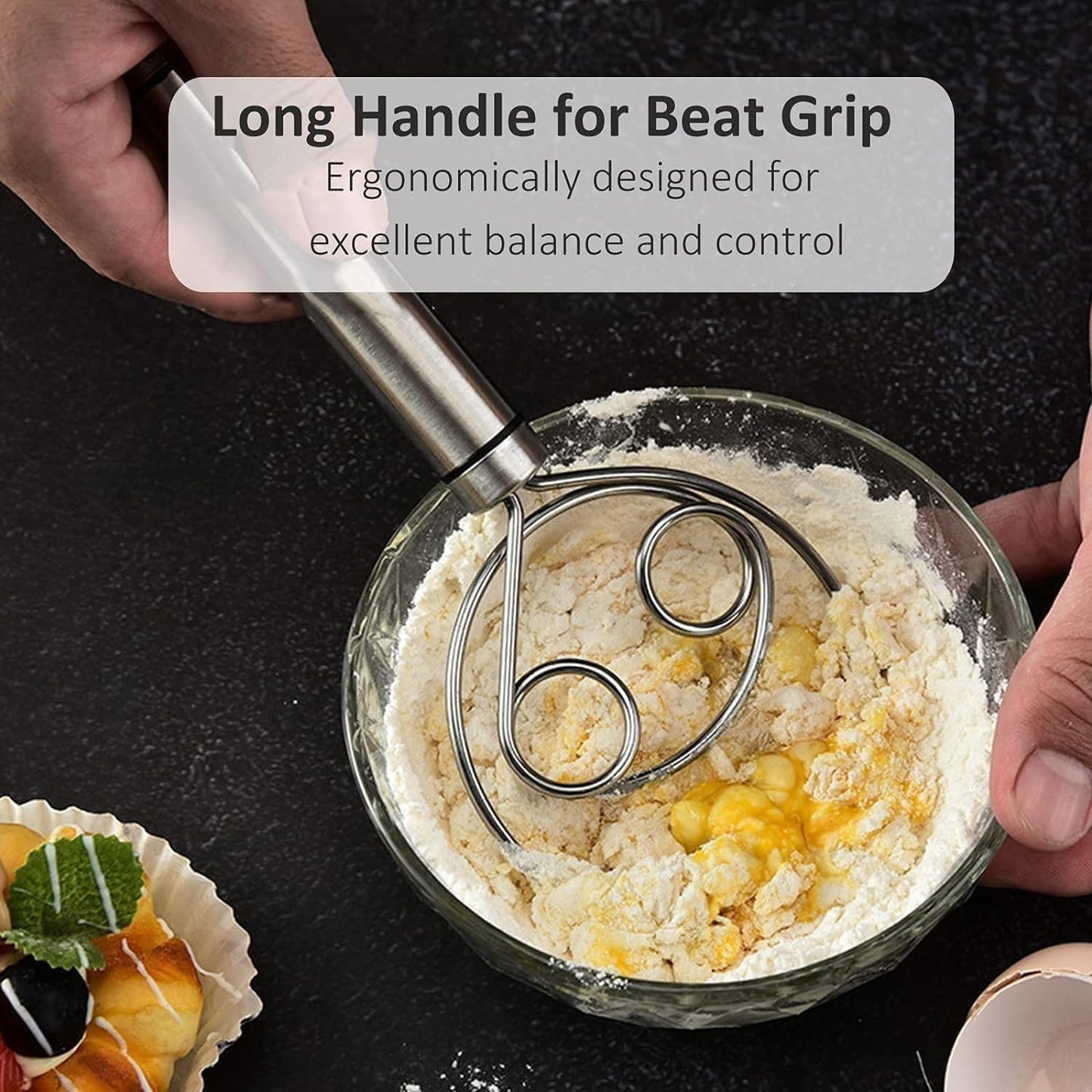 Stainless Steel Atta Kneader, Dough Maker, Flour Mixer, Bread Mixing Tool, Roti Atta Blender Beater Manual Flour Mixer for Egg, Bread, Cake, Pastry, Pizza Dough