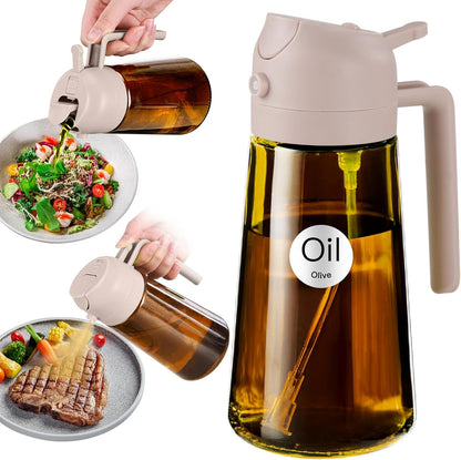 YARRAMATE 2Pcs 16oz/470ml Dark Brown Oil Sprayer for Cooking with Stickers, Food-grade Premium 2 in 1 Olive Oil Dispenser Bottle for Kitchen Gadgets, Air Fryer, Salad, Frying, BBQ (Black&OliveGreen)