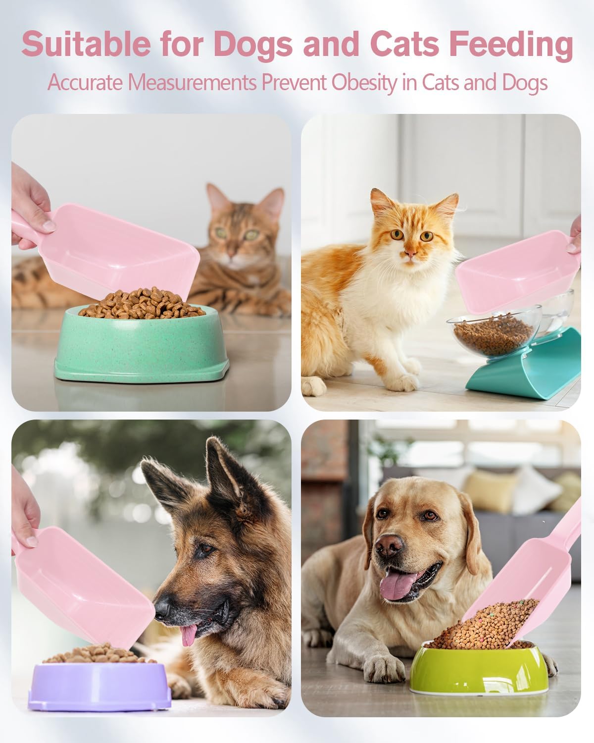 2 Cup Dog Food Scoop(2 Pack), Plastic Pet Food Scoop with Measuring Lines for Accurate Pet Food Portions,Dishwasher Safe (Grey and Pink)