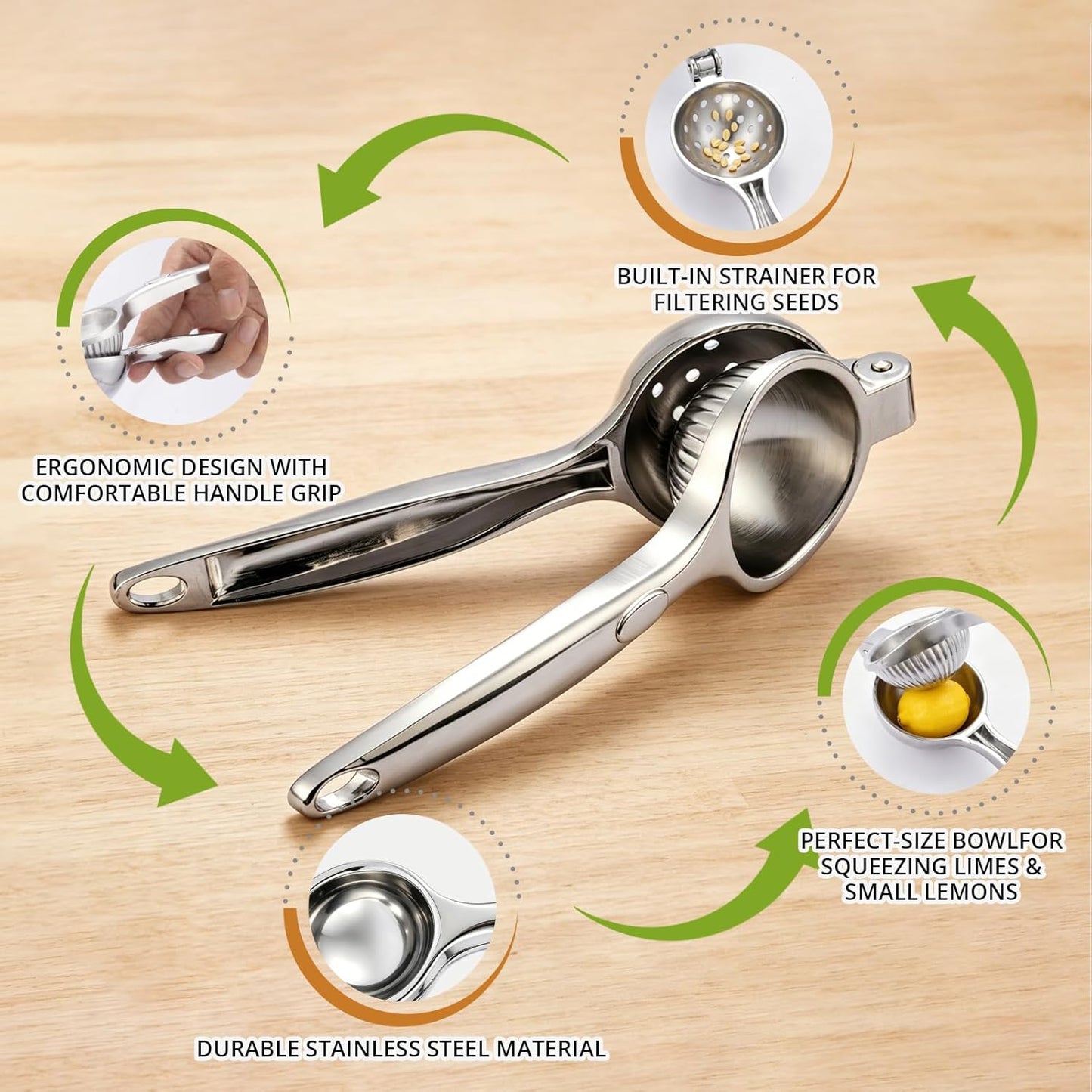 Lemon Squeezer Heavy Duty Metal Manual Hand Press Citrus Juicer for Oranges, Limes, Exprimidor de Limones Durable Metal Citrus Squeezer for Kitchen, Bar, Home Use