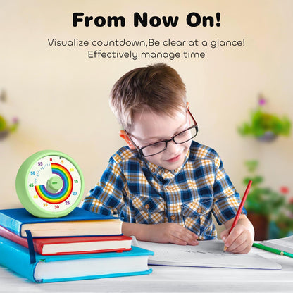Visual Timer for Kids, 60-Minute Countdown for Classroom Office Kitchen, Desk Timer Kids Time Management Tools with Silent Operation, Pomodoro Timer Rainbow Pattern Purple