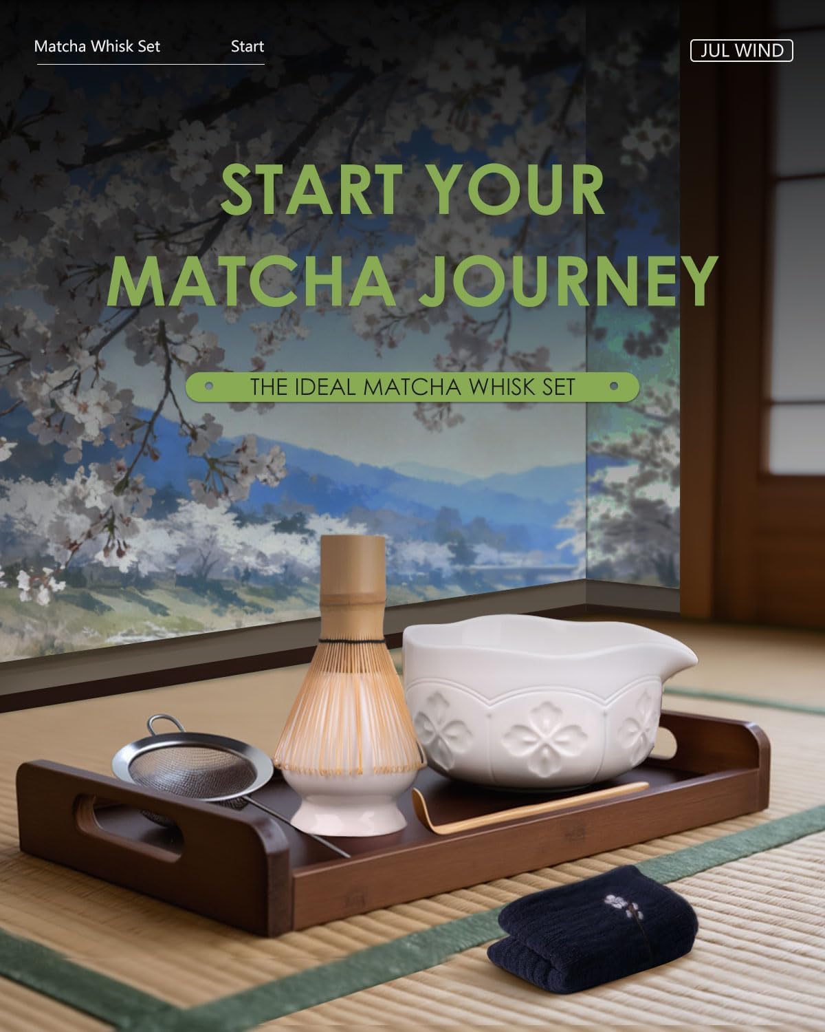 Matcha Whisk Set, Ceramic Matcha Set Includes Bowl with Spout, Whisk and Holder, Bamboo Scoop, Sifter and Tea Towel - 6 Pcs Matcha Kit Gift for Lovers Beginners (Pink)