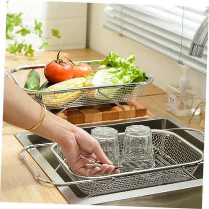 Kichvoe Extendable Stainless Steel Sink Drain Basket Retractable Kitchen Strainer for Food Vegetables and Utensils Large Capacity Reusable Drainer with Drainage Fits Various Sink