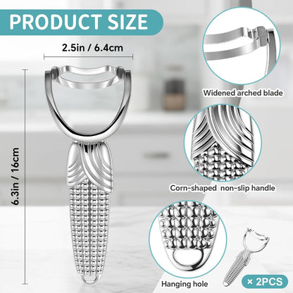 2 Pcs Corn Peeler for Corn on The Cob Stainless Steel Stripper Tool with Aluminum Alloy Handle Kernel Stripper Remover, Comfortable Grip and Light Weight