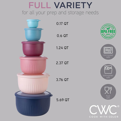 COOK WITH COLOR Prep Bowls with Lids- Wide and Deep Nesting Plastic Small Mixing Bowl Set with Lids, 8 Piece Set - Wide Bowls, Blue