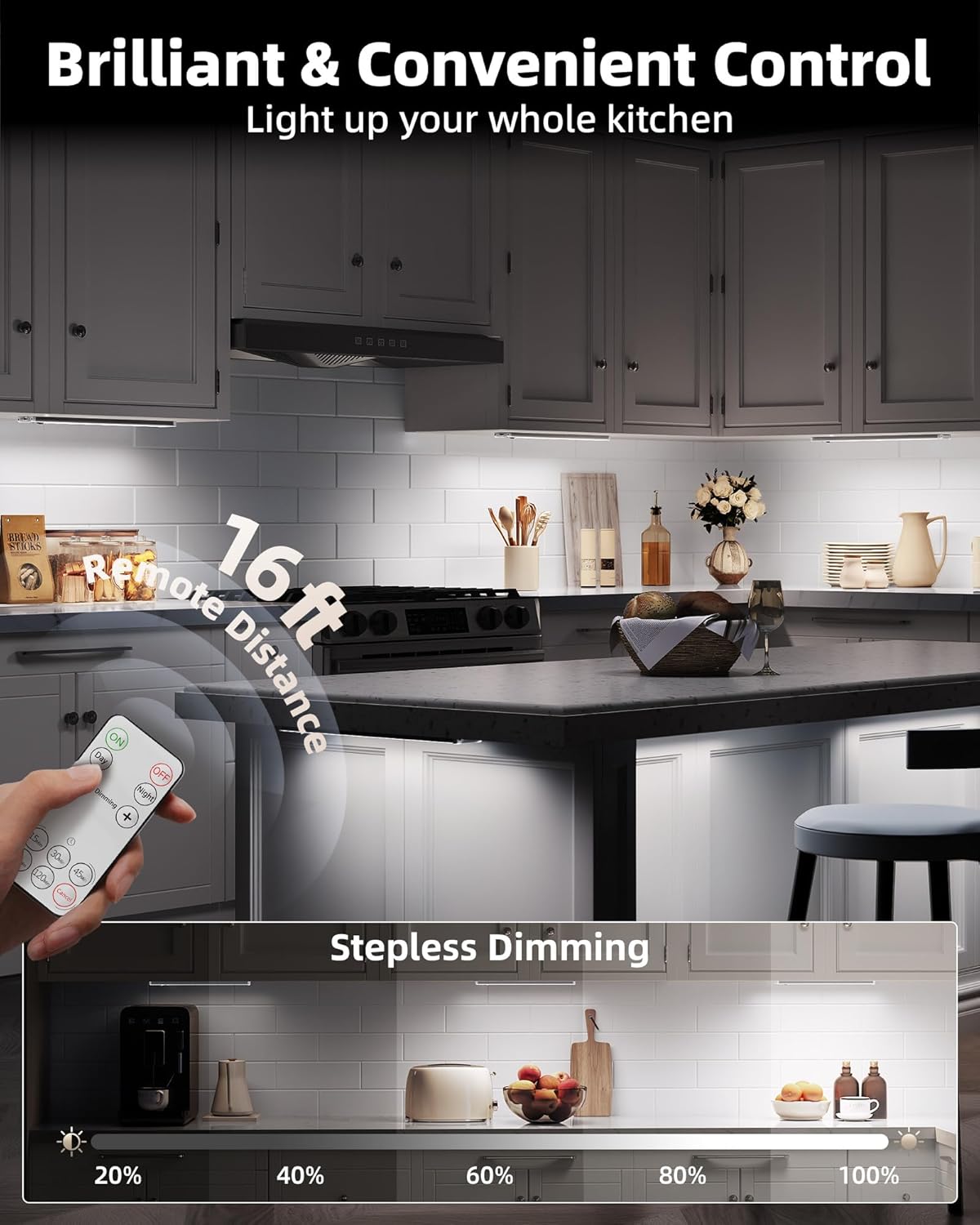 EZVALO 5-Pack Under Cabinet Lighting with Charging Station, 2400mAh Motion Sensor Light, LED Coutner Lights Wireless, 3000K Dimmable, Timer, Magnetic, with Remote Control for Kitchen, Closet, Stair