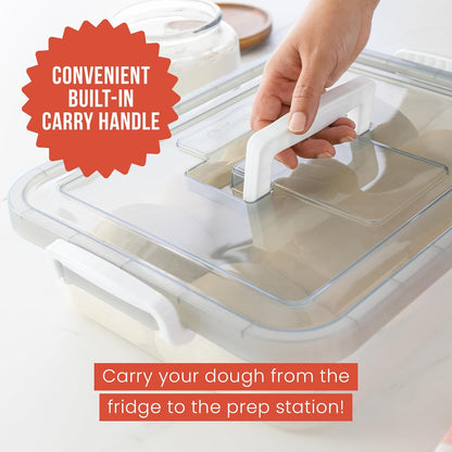 Chef Pomodoro Pizza Dough Proofing Box, 14 x 11-Inch, Preparation Container with Lid, Fits 4-6 Proofing Balls, Household Pizza and Bread Dough Tray With Convenient Carry Handle (Blue)