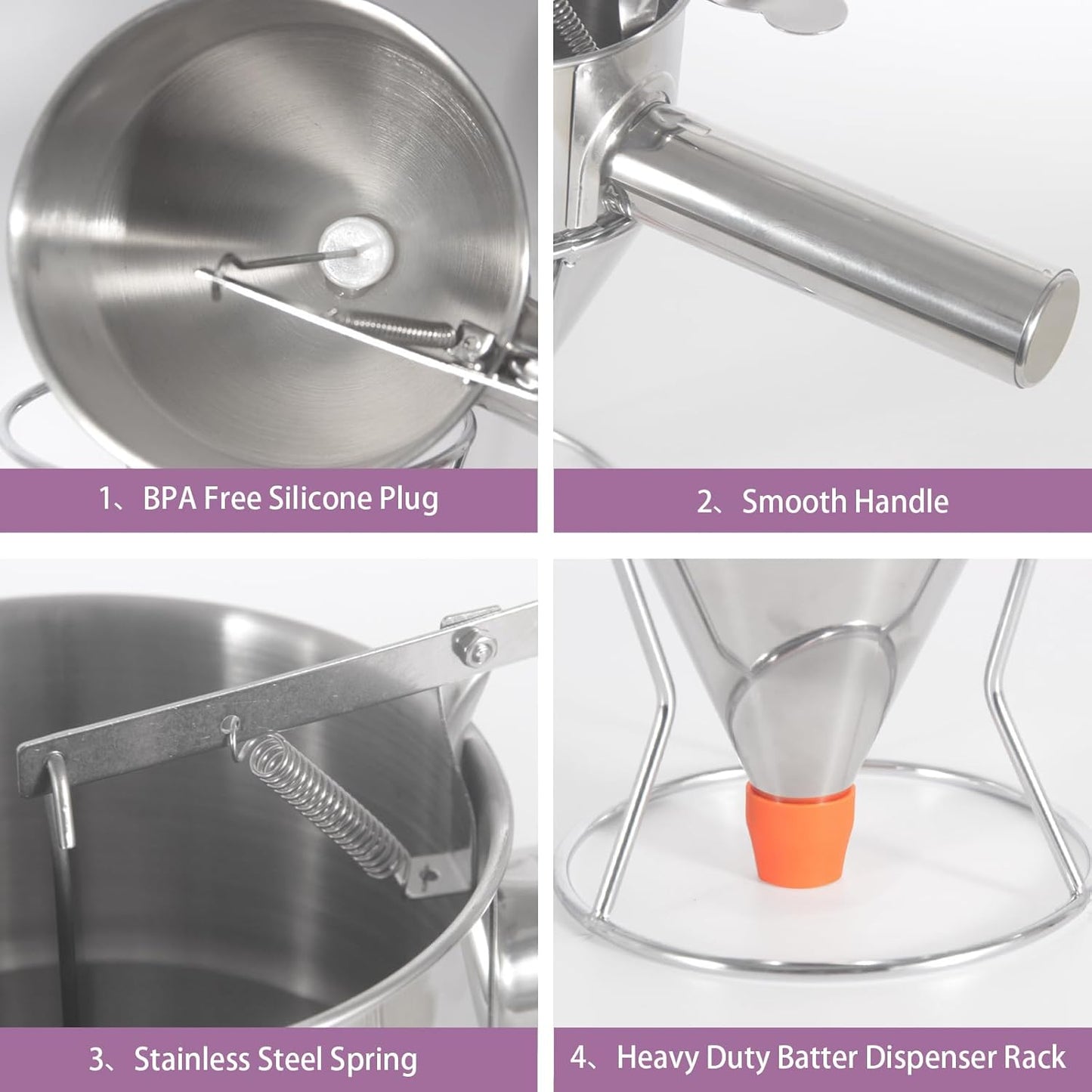 Pancake Batter Dispenser Funnel Cake Maker Cupcake Dispenser Funnel Cake Dispenser Stainless Steel Pancake Mix Dispenser with Squeeze Handle for Batter Baking Food and Candle Pouring, 40oz