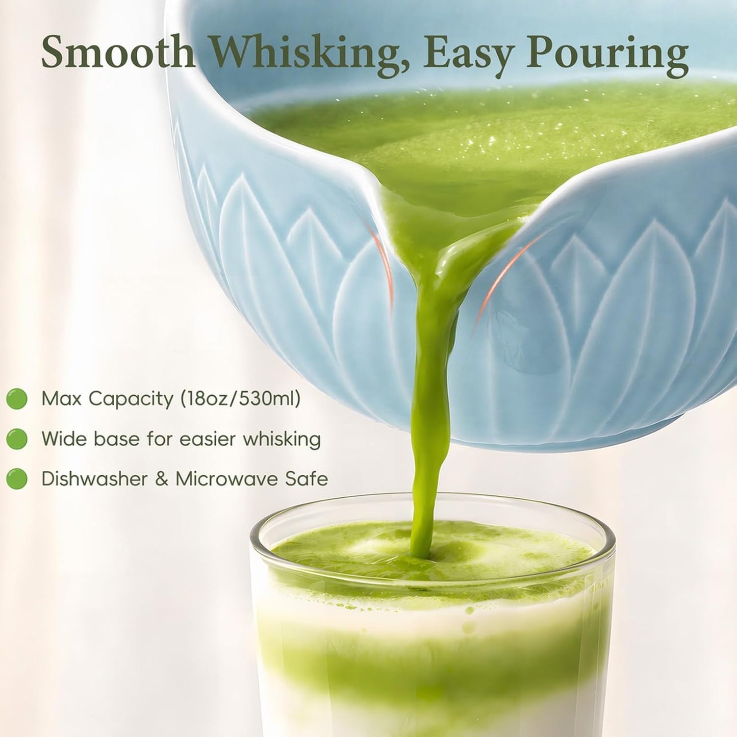 Matcha Whisk Set, Ceramic Matcha Set Includes Bowl & Holder, Bamboo Whisk (Chasen), Scoop, Spoon and Sifter, 6PCS Matcha Kit Covers Everything Needed for Making Matcha (Green)