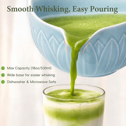 Matcha Whisk Set, Ceramic Matcha Set Includes Bowl & Holder, Bamboo Whisk (Chasen), Scoop, Spoon and Sifter, 6PCS Matcha Kit Covers Everything Needed for Making Matcha (Green)