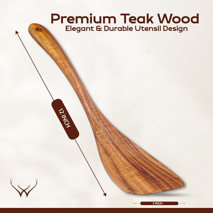 Skinny Spurtle for Sourdough Starter for Baking Tools - 12" Wooden Spurtle for Deep Jar & Dough Whisk - Sourdough bread baking supplies, Teak Wooden Spatula for Cooking