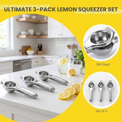 3 Pcs Stainless Steel Lemon Squeezer, Lemon Juicer Set, Manual Juicer, Large Lemon Juicer, Kitchen Tools Lime Squeezer Bar Tool, Suitable for Lemon and Fruit Squeezers