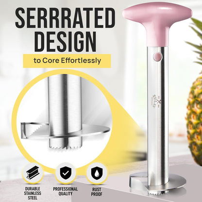 Zulay Kitchen Stainless Steel Pineapple Corer & Slicer – Heavy Duty Pineapple Cutter & Eye Removal Tool – Effortless Core Remover Tool with Sharp Reinforced Blade & Ergonomic Handle - Black