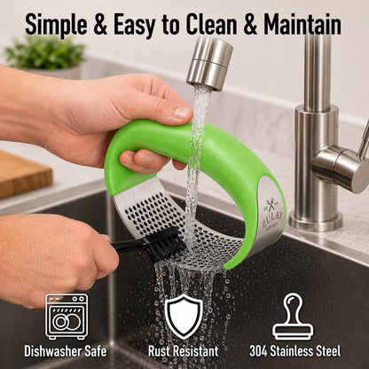 Zulay Kitchen Stainless Steel Garlic Press Rocker Set - Premium Garlic Mincer Garlic Crusher - New Innovative Garlic Crusher with Peeler and Scraper - Comfortable Grip (Black)