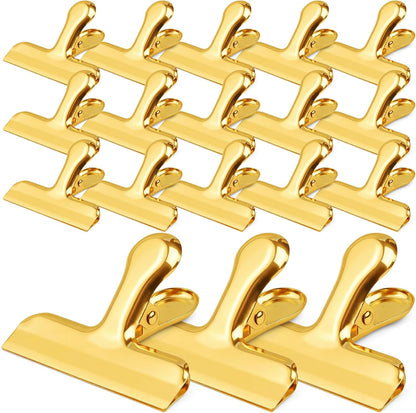 Funfery Chip Clips Bag Clips Gold Stainless Steel Clip for Food Storage,Air Tight Seal Chip Bag Clip 3 Inch Strong Food Clipp for Snack,Chips,Kitchen Decor,Home&Office Paper Heavy Duty-8 Pack