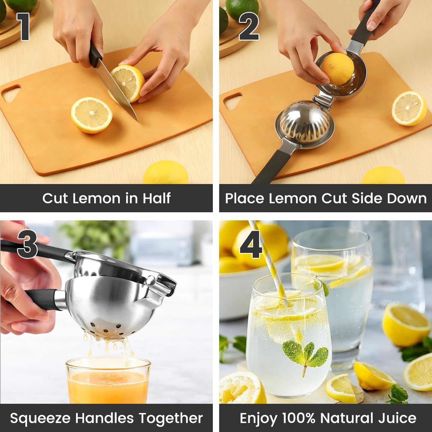 Rekix Lemon Squeezer, Max Extraction Hand Press Lemon Juicer, Heavy Duty Manual Orange Juicer, Sturdy Metal Lime Squeezer, Durable Handheld Citrus Fruit Squeezer for Kitchen Bar, Exprimidor De Limones