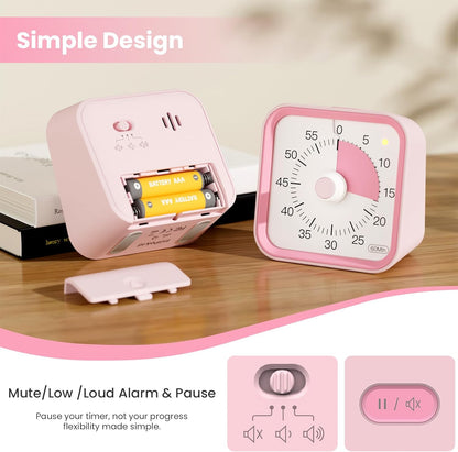 Visual Timer for Kids with Pause Function, 60 Minute Countdown Timer for Kids Desk Study, Teaching, Kitchen Cooking, Office Meetings, Time Management for ADHD (White)
