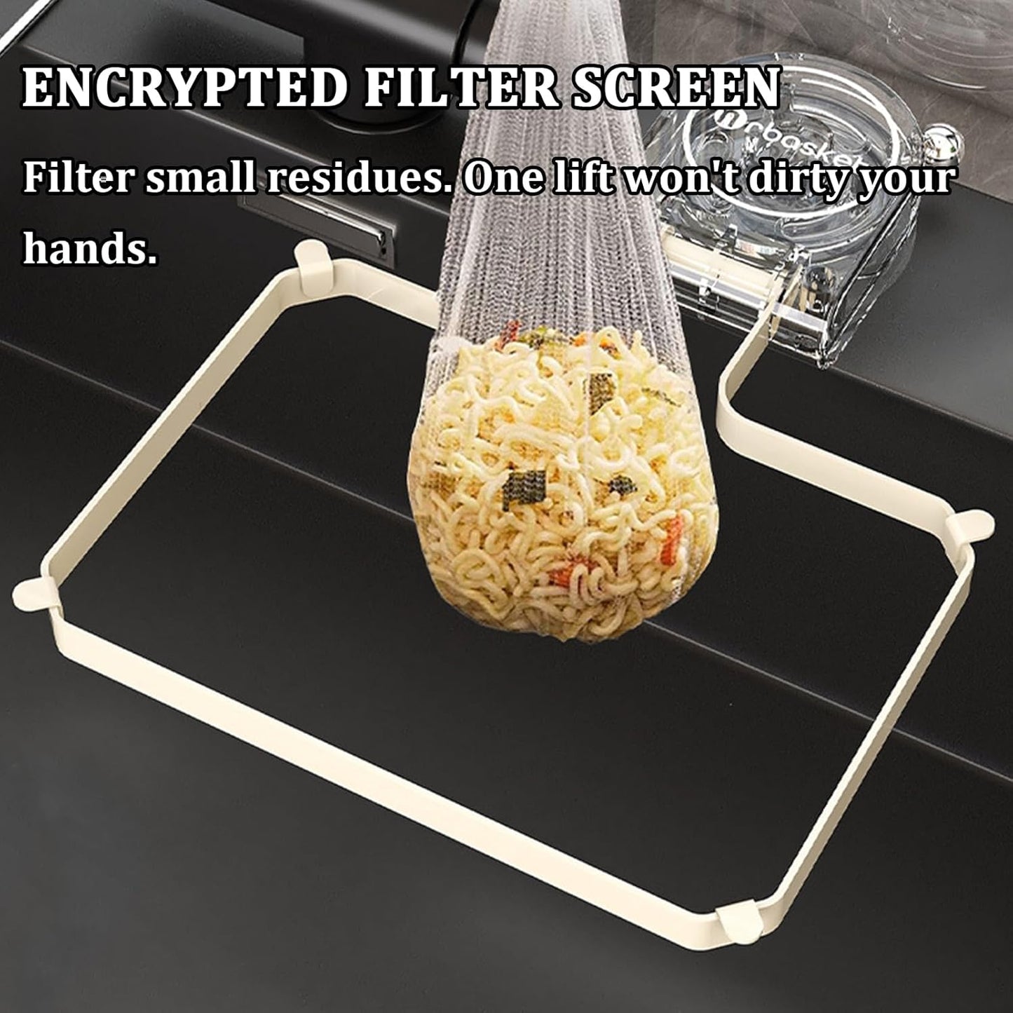 Kitchen Sink Strainer with 100 PCS Filter Mesh Bag, Food Waste Filter Basket, Suction Cup Folding Washing Vegetables and Fruits Drying Bag Holder(Silver)