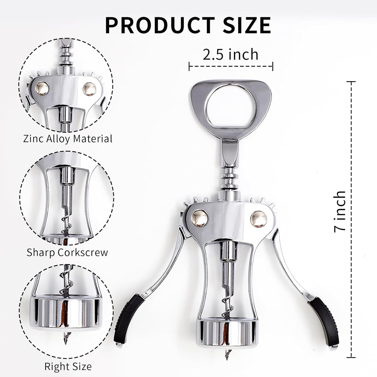 Generic Zinc Alloy Wing Corkscrew Wine Bottle Opener, Silver