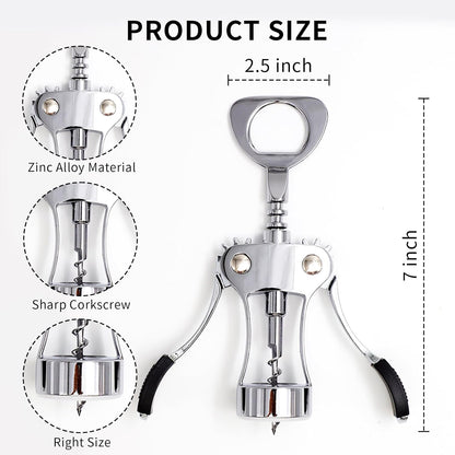 Generic Zinc Alloy Wing Corkscrew Wine Bottle Opener, Silver