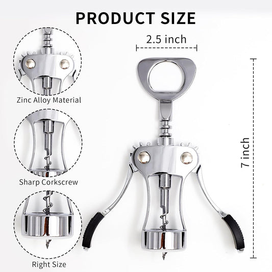 Generic Zinc Alloy Wing Corkscrew Wine Bottle Opener, Silver
