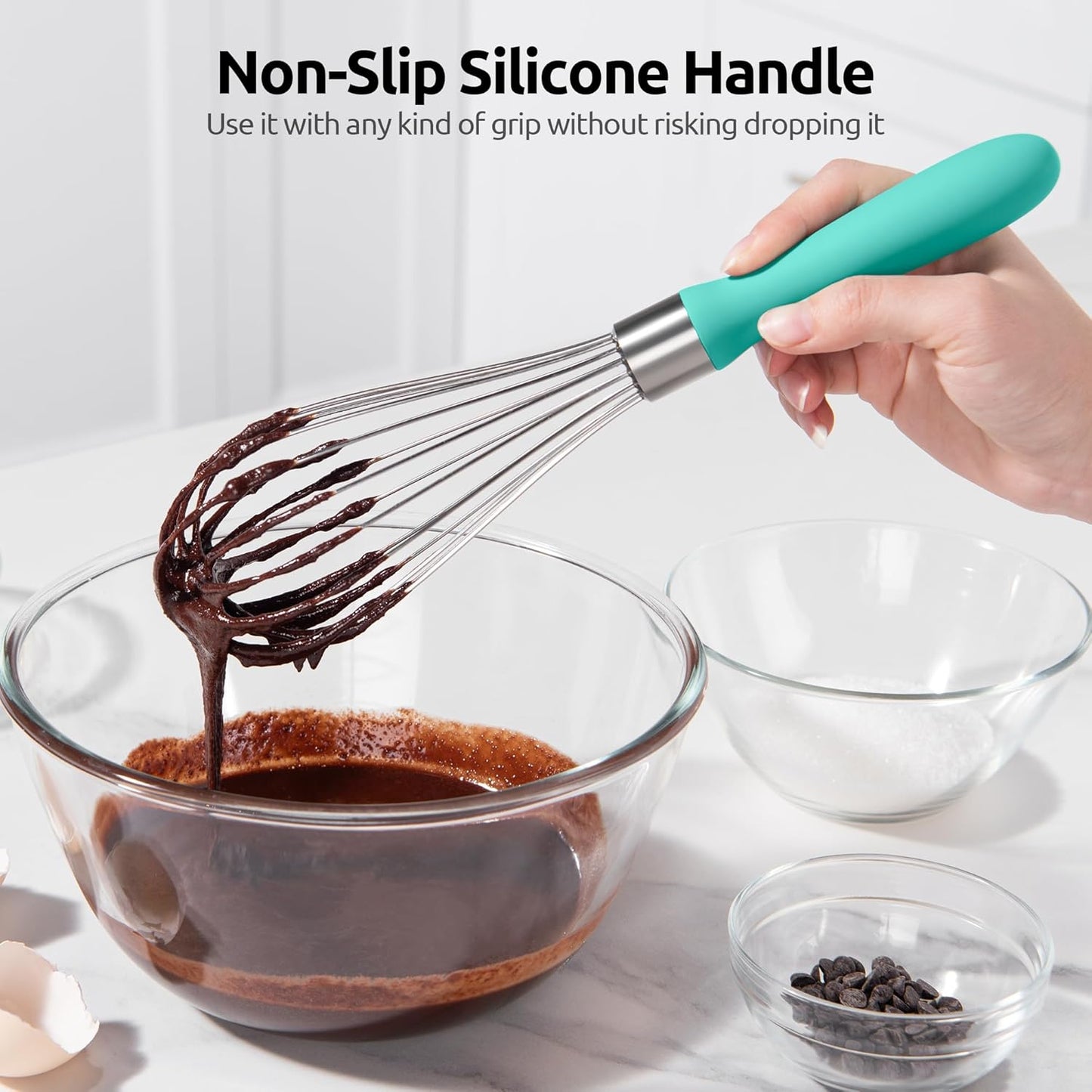 U-Taste 7" Mini Whisk for Cooking: 18/8 Stainless Steel Small Metal Kitchen Wisk, Tiny Hand Mixing Tool for Coffee, Egg, Sauce, 6-Wires Compact Head for Baking, Beating in Bowl, Mug, Jar (Set of 2)