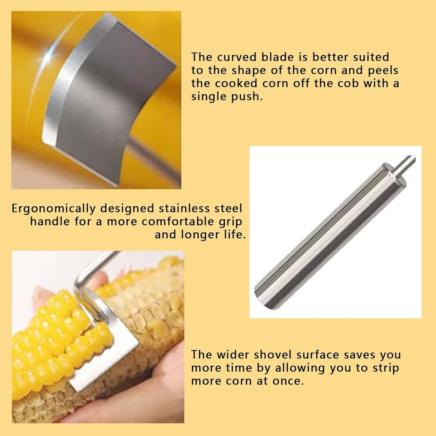Corn Kernel Remover Tool - Stainless Steel Corn Peeler with Ergonomic Handle, Quick & Safe Corn Stripper for Home Kitchen, BBQ, Restaurants - Dishwasher Safe & Rust-Proof