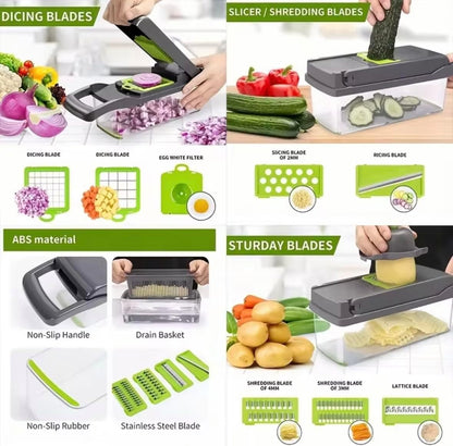 16-in-1 Vegetable Chopper with Container, Onion Chopper & Mandoline Slicer, Veggie Cutter Food Dicer for Onion, Potato & Tomato, BPA-Free Kitchen Gadgets Vegetable Cutter