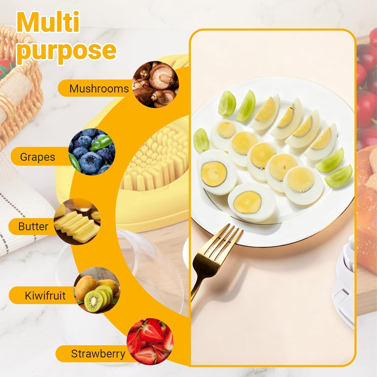 1 Pcs Heavy Duty Egg Slicer with 3 Cutting Modes, Stainless Steel Egg Cutter for Hard Boiled Eggs, Strawberry, Grape, Mushroom, Kitchen Dicer Tool, Send Goods From Local Warehouse