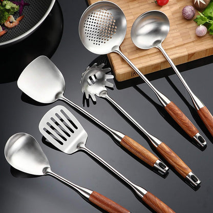 Slotted Spoon,304 Stainless Steel Skimmer Spoon with Heat Resistant Wooden Handle,Silver/15.8Inch