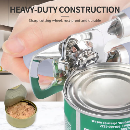 Safring Can Opener Manual, Heavy Duty Stainless Steel Smooth Edge Can Openers With Soft Touch Handle, Oversized Handheld Easy Turn Knob, Multi-Function Bottle Opener, Black