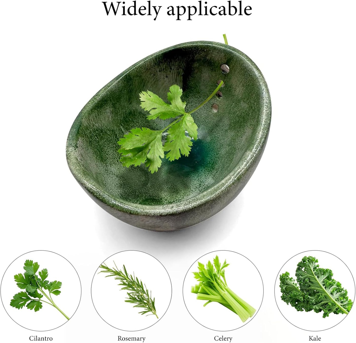 2pcs Pottery Herb Stripper Bowl (Green+White),Handmade Ceramic Herb Stripper with Different Sizes of Round Holes,Kitchenware for Efficient Leaf Stripping