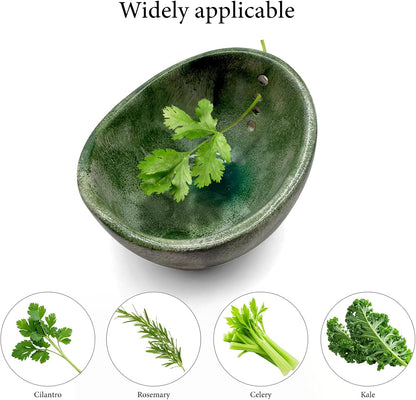2pcs Pottery Herb Stripper Bowl (Green+White),Handmade Ceramic Herb Stripper with Different Sizes of Round Holes,Kitchenware for Efficient Leaf Stripping