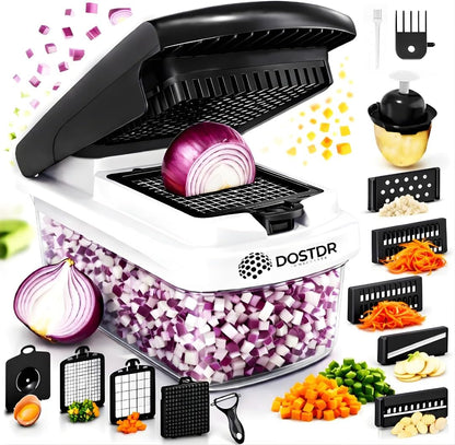 Compact Premium Vegetable Chopper, Mandoline Slicer, Veggie Chopper Food Chopper Container, Vegetable Cutter, Onion Salad Vegetable Chopper, Fruit Slicer, Shredding (White & Black)