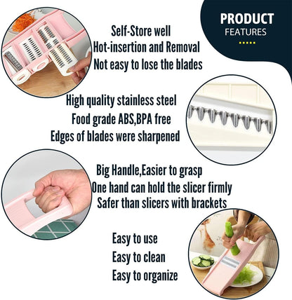 NACOLUS 5 in 1 Mandoline Slicer Vegetable Slicer Mandolin Multi Blade Potato Veggie Slicer Vegetable Cutter Julienne Shredder Potato Slicer Green