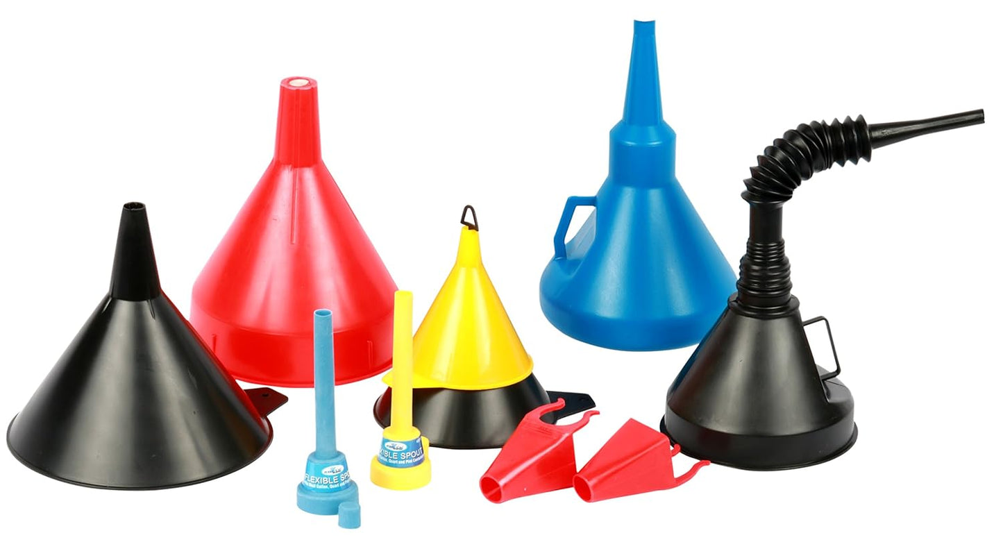 Funnel King 32850 10-Piece Funnel Assortment, Every Size You Need, Perfect for Garage/Shop