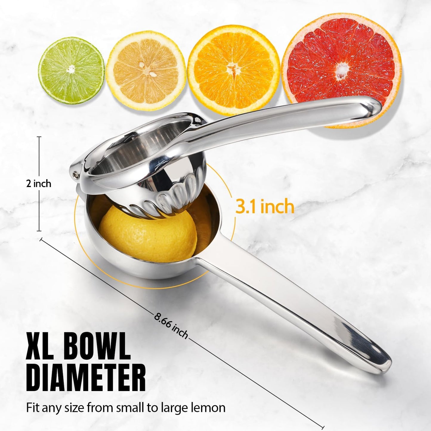 Lemon Squeezer, Sopito All 304 Stainless Steel Lemon Juicer Heavy Duty Large Citrus Juicer Hand Press Lime Squeezer for Seedless Juicing, Non-Slip Grip