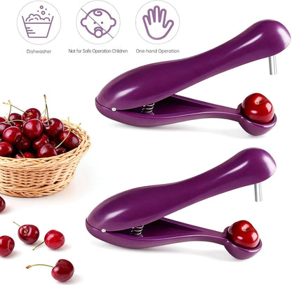 2 Purple Cherry Pitters, Cherry Stoner Remover, Efficient Cherry Pitter Tool for Baking, Jam-Making, Fruit Snacks Preparation, Compact and Portable for Kitchen and Picnics
