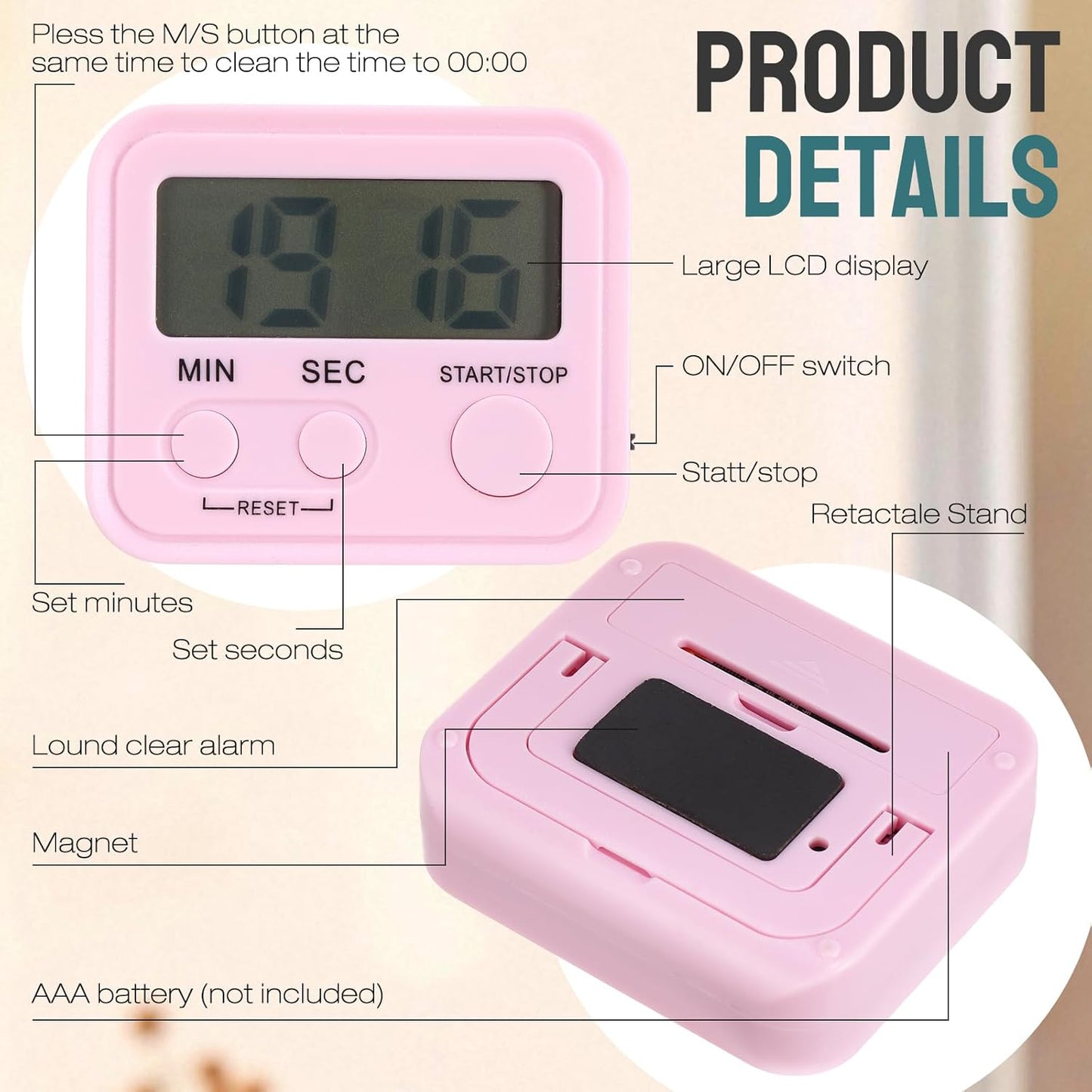 Weewooday 24 Pcs Digital Kitchen Timer Magnetic Timer Bulk On/Off Switch Minute Second Count up Countdown Loud Alarm for Exercise Cook Baking (Black,White)