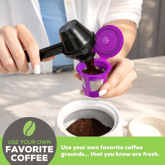 2-Item Bundle: 4-Pack Cafe Save 1-Stream Reusable K Cup Coffee Filters + EZ-Scoop 2 Tbsp Scoop with Integrated Funnel, Refillable Pod Capsule For Use with Keurig & Select Single Cup Coffee Maker