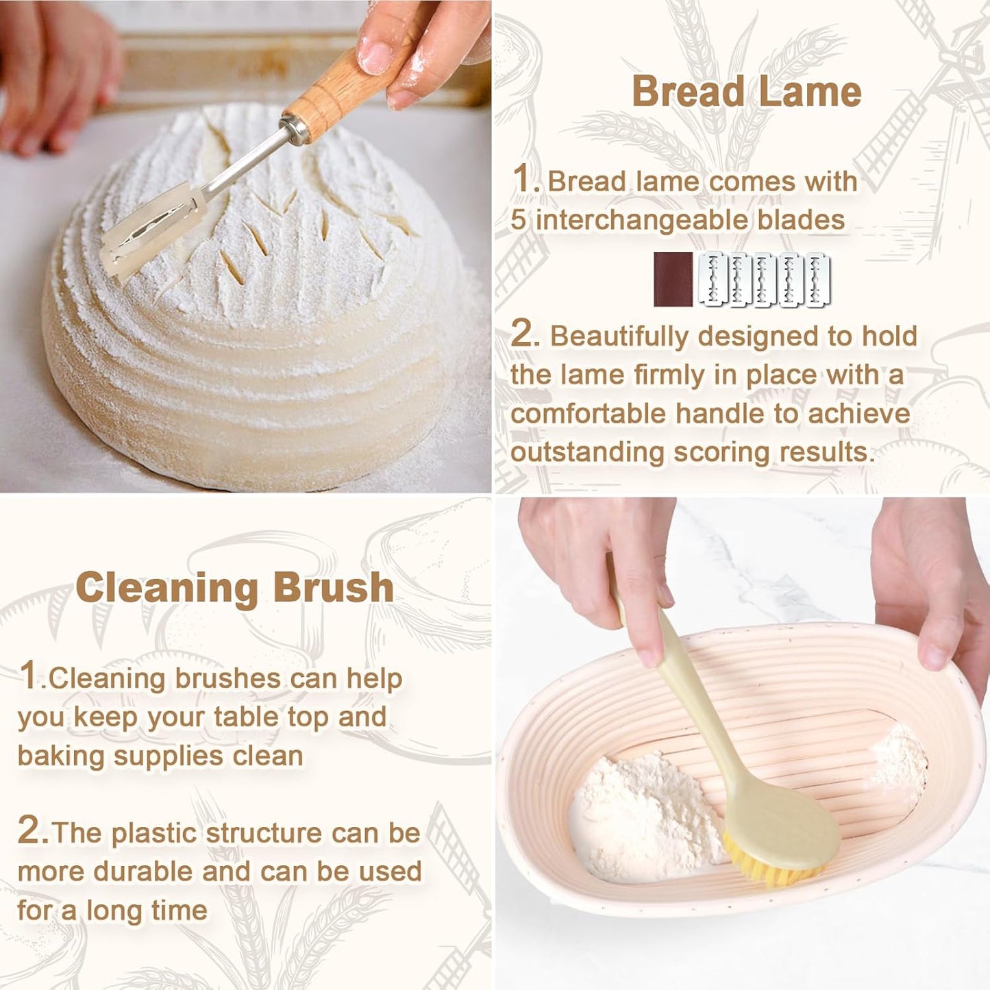 Bread Making Tools and Supplies, Set of 7, inclued Round Baking Mat and Oval Baking Mat, Sourdough Danish Dough Whisk, Bread Lame Dough Scoring, Bread Scraper Dough Cutter, Perfects Gift for Baker