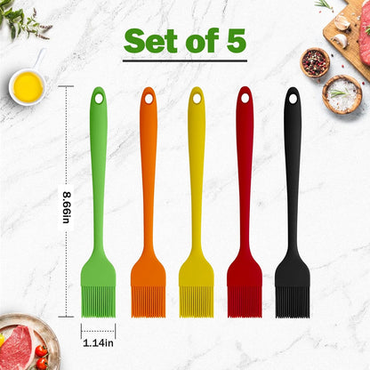 Craebuer Silicone Basting Pastry Brushes, 5 Pack Heat Resistant Cooking Brush for Oil Butter Sauce, Food Brush for BBQ Grill Barbeque Kitchen Baking Cooking