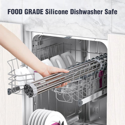 Tomorotec 17.7" x 15.5" Roll Up Dish Drying Rack Over Sink Drying Rack Sink Cover Kitchen Sink Accessories Gadget Multipurpose Organizer Foldable Stainless Steel Drainer
