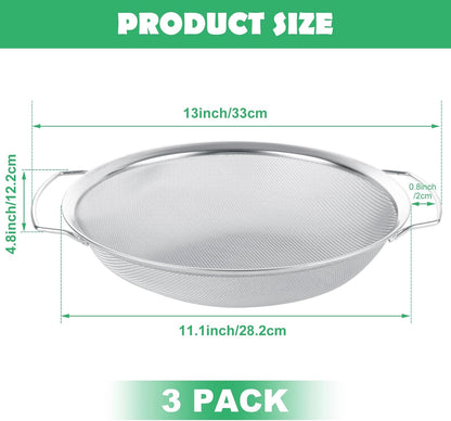 3 Pack Fine Mesh Paint Strainer with Handle, 60 Mesh Stainless Steel Paint Filter, 5 Gallon Bucket Strainer, Emulsion Honey Funnel Filter Cover Fits 5 Gallon Paints Bucket Filters Tool Insert