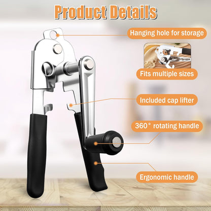 Manual Can Opener - Kitchen Heavy Duty Hand Can Opener with Easy Turn Smooth Edge Knob & Comfort Grip for Commercial & Home Use, Sharp Steel Cutting Wheel Multifunction Bottles Opener