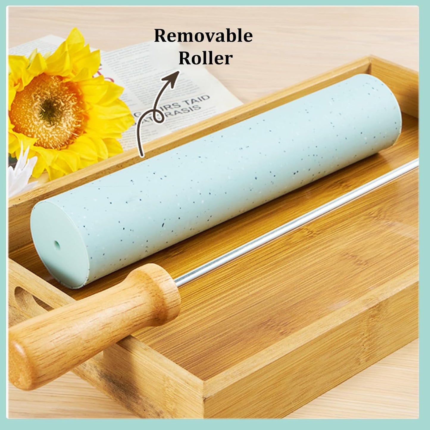 Silicone Rolling Pin for Baking,15Inch Pastry Dough Roller with Wooden Handle,Non Stick Surface Rolling Pin for Dough Cookie Pastry Tapered Dumpling Baking Supplies Kitchen Accessories