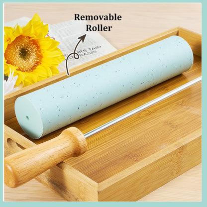 Silicone Rolling Pin for Baking,15Inch Pastry Dough Roller with Wooden Handle,Non Stick Surface Rolling Pin for Dough Cookie Pastry Tapered Dumpling Baking Supplies Kitchen Accessories