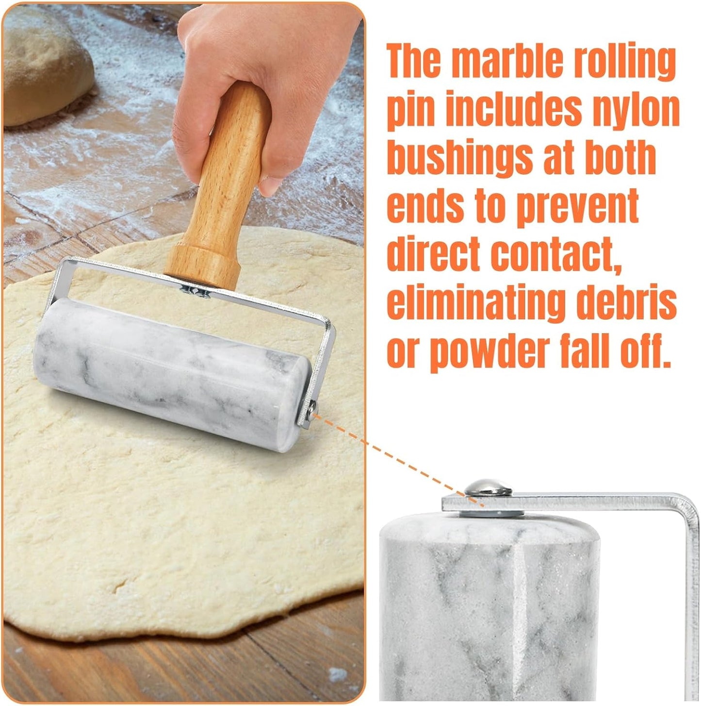 Hiceeden Marble Pizza Dough Roller, Non-Stick Pastry Rolling Pin with Wooden Handle, Small T-Type Roller Tool for Baking Tortilla, Pizza, Pie, Bread, Cookies
