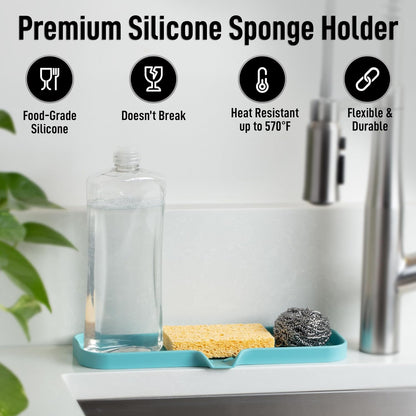 Zulay Kitchen (9x3.5in Sponge Holder for Kitchen Sink - Flexible Heavy-duty Multipurpose Sink Caddy - Counter Organizer for Kitchen, Bathroom, Makeup, Trinkets & More! (Grey)
