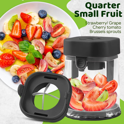 Small Fruit Cutter, Creative Strawberry & Grape Slicer, Quickly Making Fruit Vegetable Salad (Black)